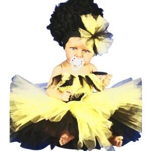 Handmade Bumblebee Tutu Dress Newborn–6M – Custom Baby Photo Outfit